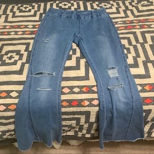 Distressed denim bell bottoms XL